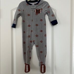 Carter’s | (12M) Gray Football Print Kids One Piece Pajamas